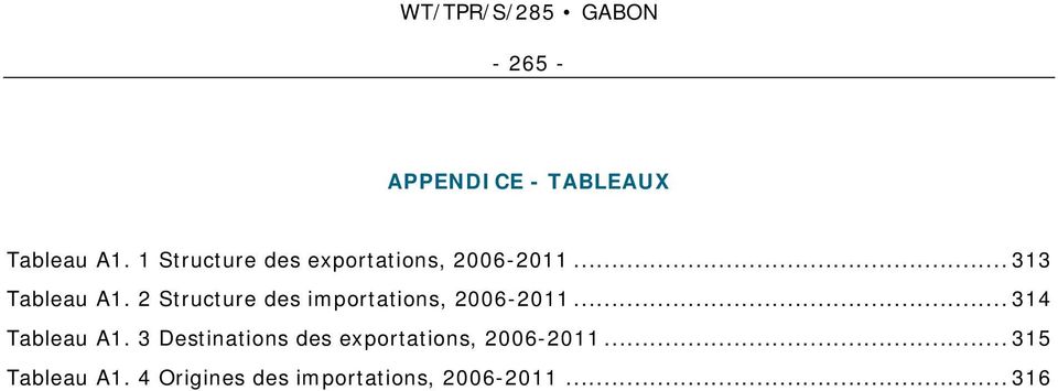 2 Structure des importations, 2006-2011... 314 Tableau A1.