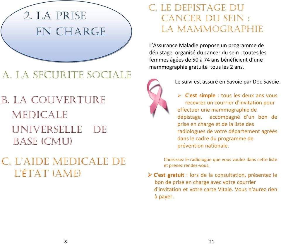 mammographie gratuite tous les 2 ans. Le suivi est assuré en Savoie par Doc Savoie.
