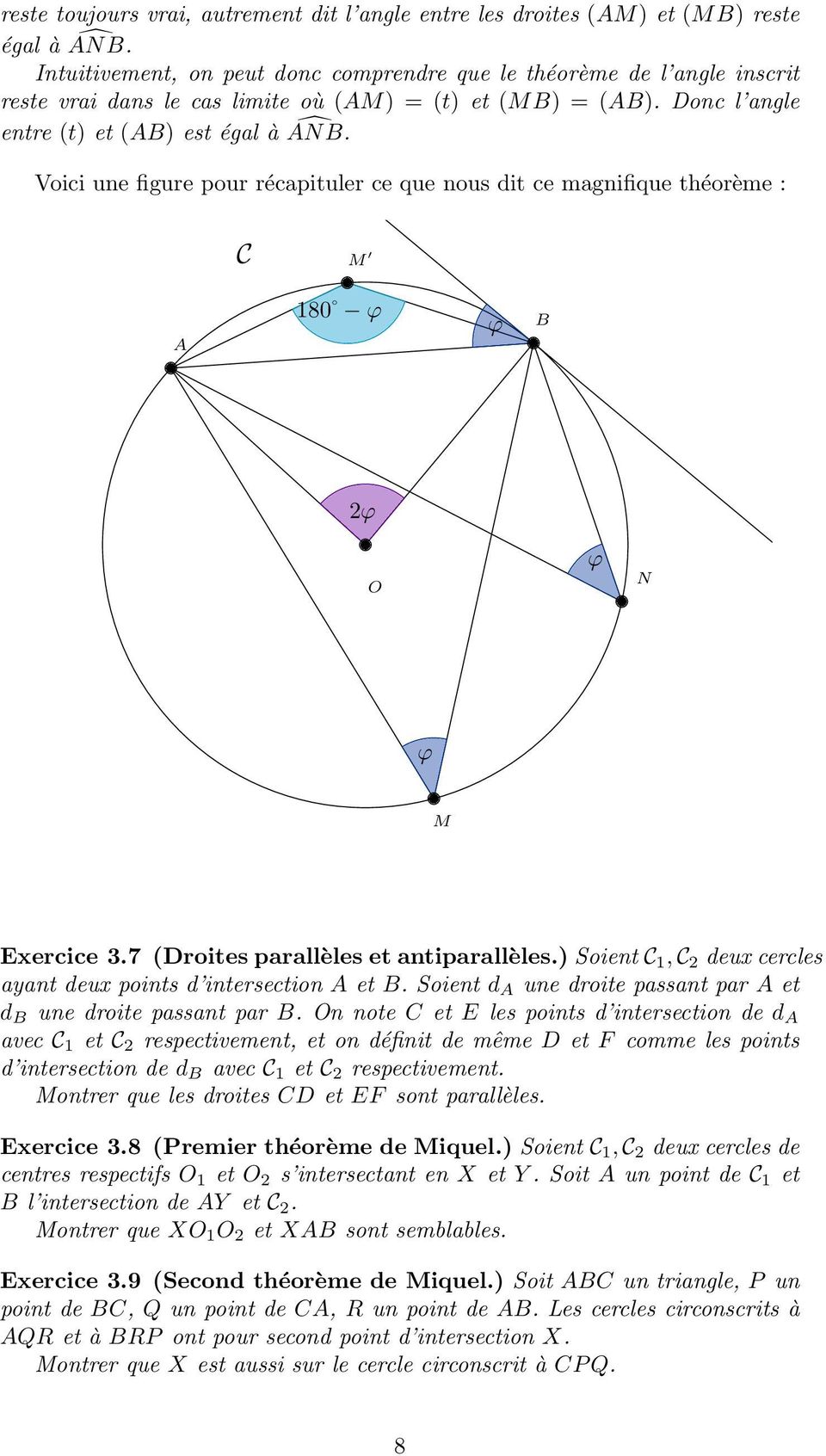Voici une figure pour récapituler ce que nous dit ce magnifique théorème : M 180 2 O N M Exercice 3.7 (Droites parallèles et antiparallèles.