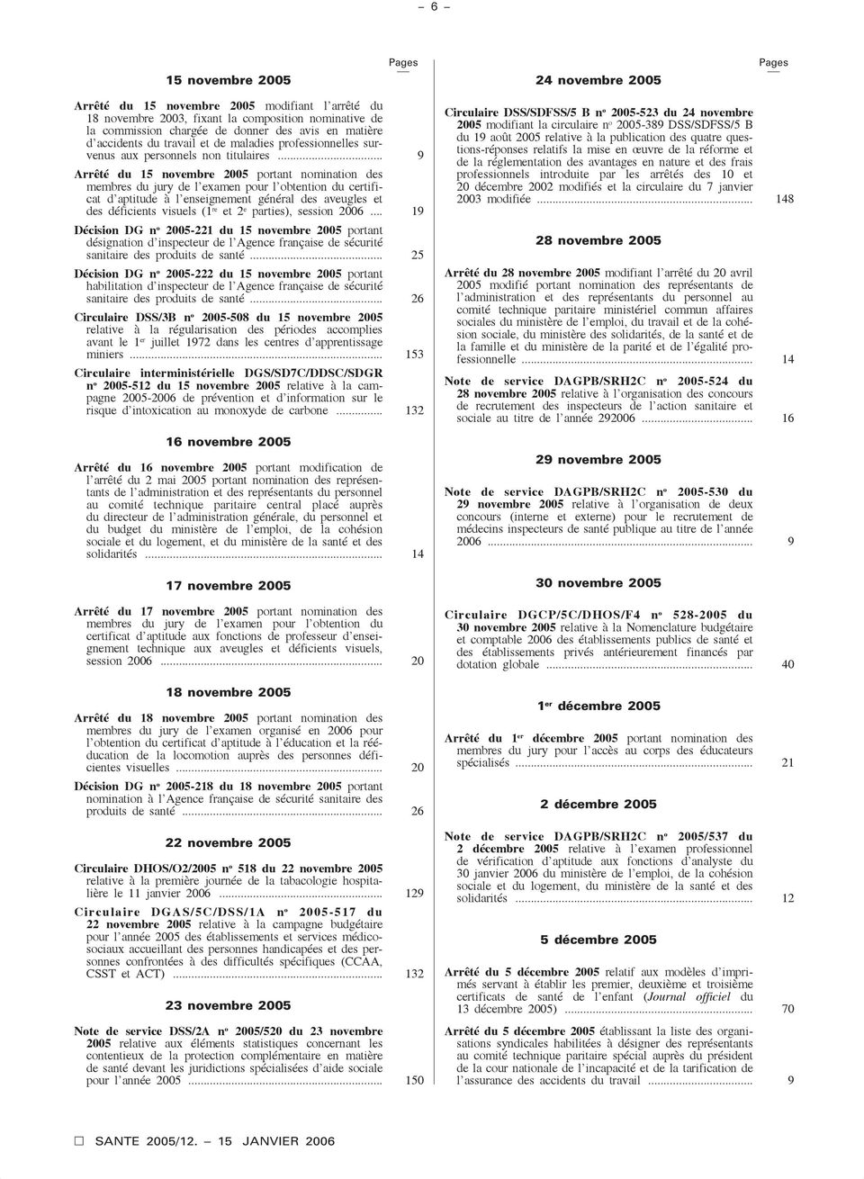 .. 9 Arrêté du 15 novembre 2005 portant nomination des membres du jury de l examen pour l obtention du certificat d aptitude à l enseignement général des aveugles et des déficients visuels (1 re et 2