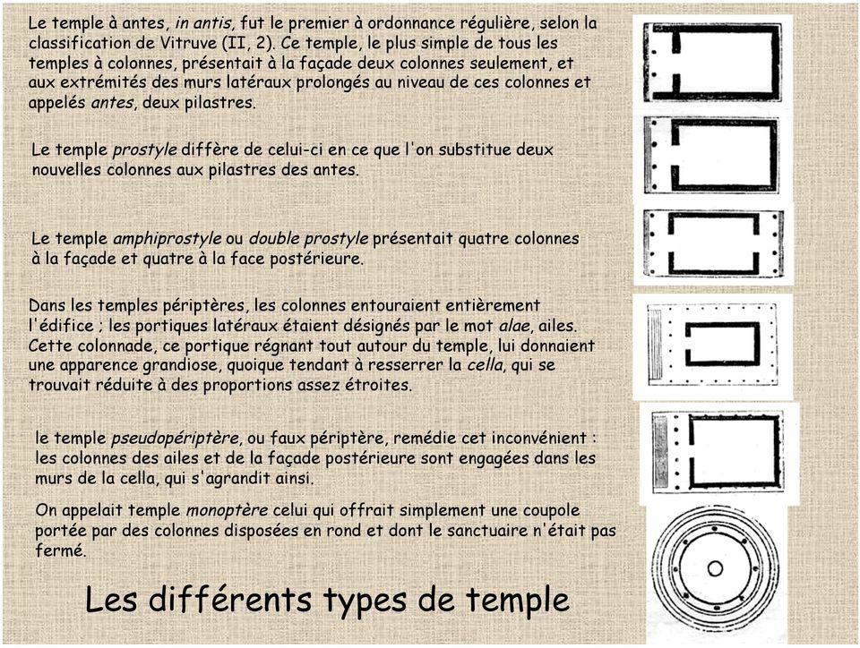 deux pilastres. Le temple prostyle diffère de celui-ci en ce que l'on substitue deux nouvelles colonnes aux pilastres des antes.