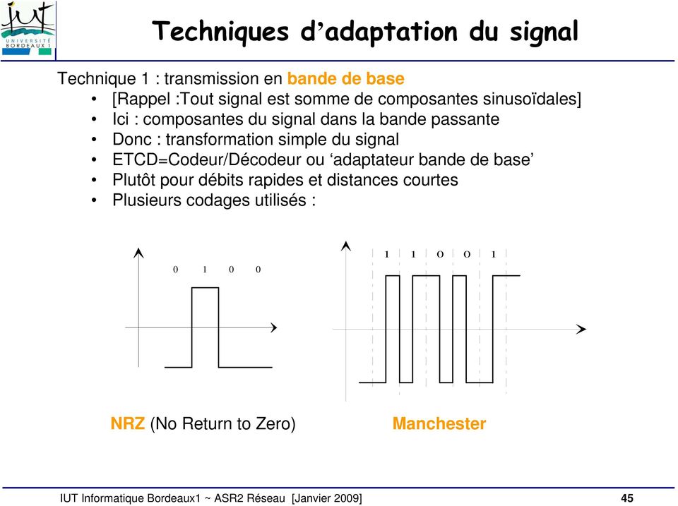 transformation simple du signal ETCD=Codeur/Décodeur ou adaptateur bande de base Plutôt pour débits