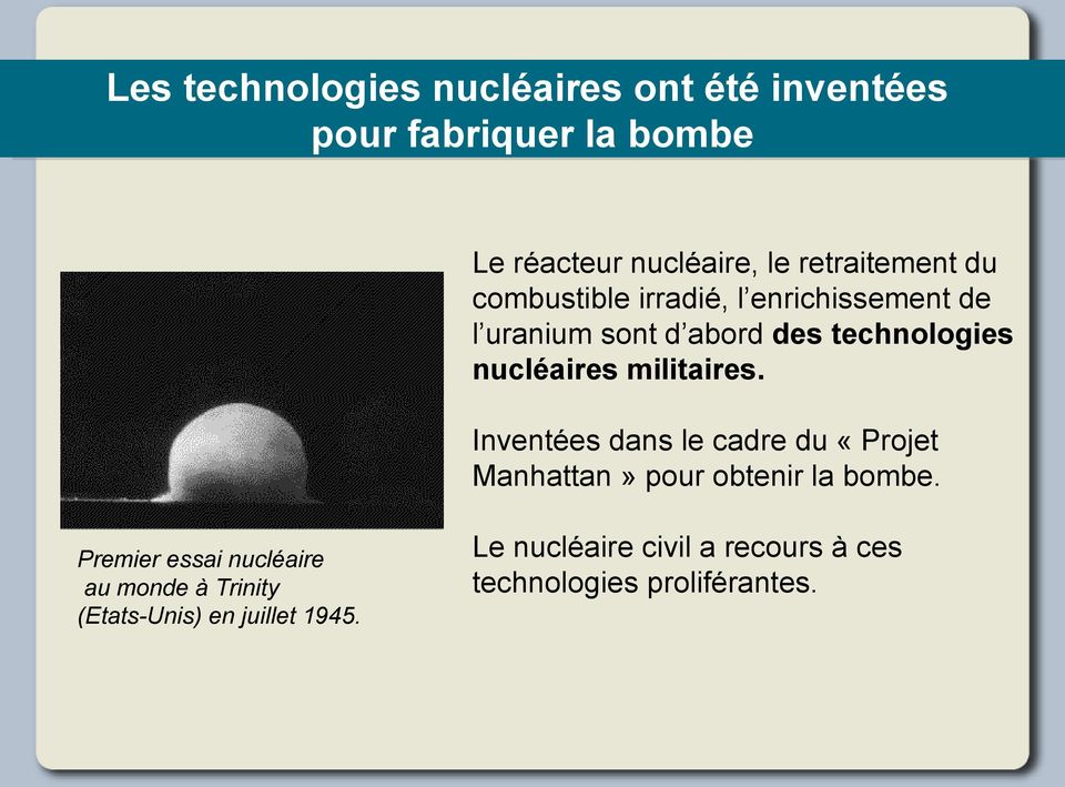 nucléaires militaires. Inventées dans le cadre du «Projet Manhattan» pour obtenir la bombe.
