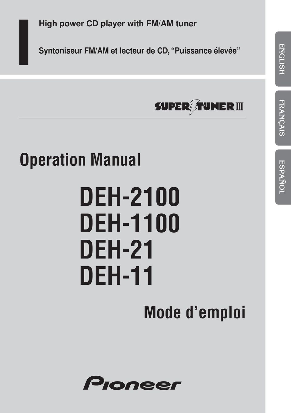 Manual DEH-2100 DEH-1100 DEH-21 DEH-11 Mode d