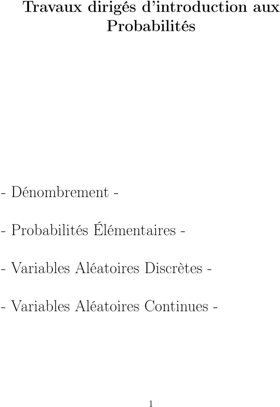 Probabilités Élémentaires - - Variables