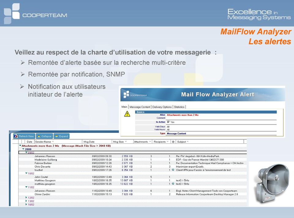 multi-critère Remontée par notification, SNMP MailFlow