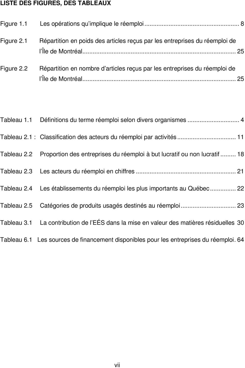 .. 25 Tableau 1.1 Définitions du terme réemploi selon divers organismes... 4 Tableau 2.1 : Classification des acteurs du réemploi par activités... 11 Tableau 2.