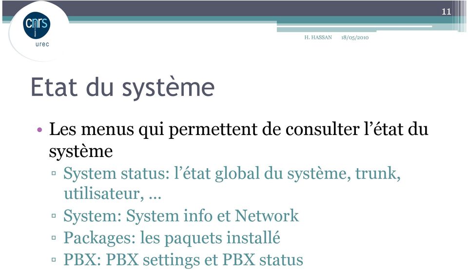 système, trunk, utilisateur, System: System info et