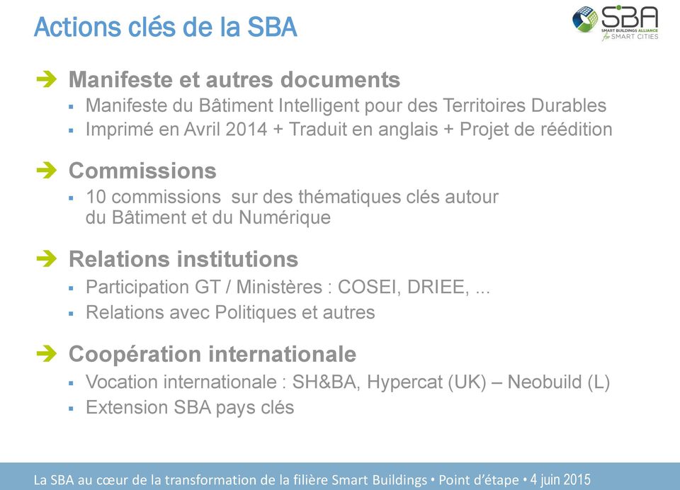 autour du Bâtiment et du Numérique Relations institutions Participation GT / Ministères : COSEI, DRIEE,.