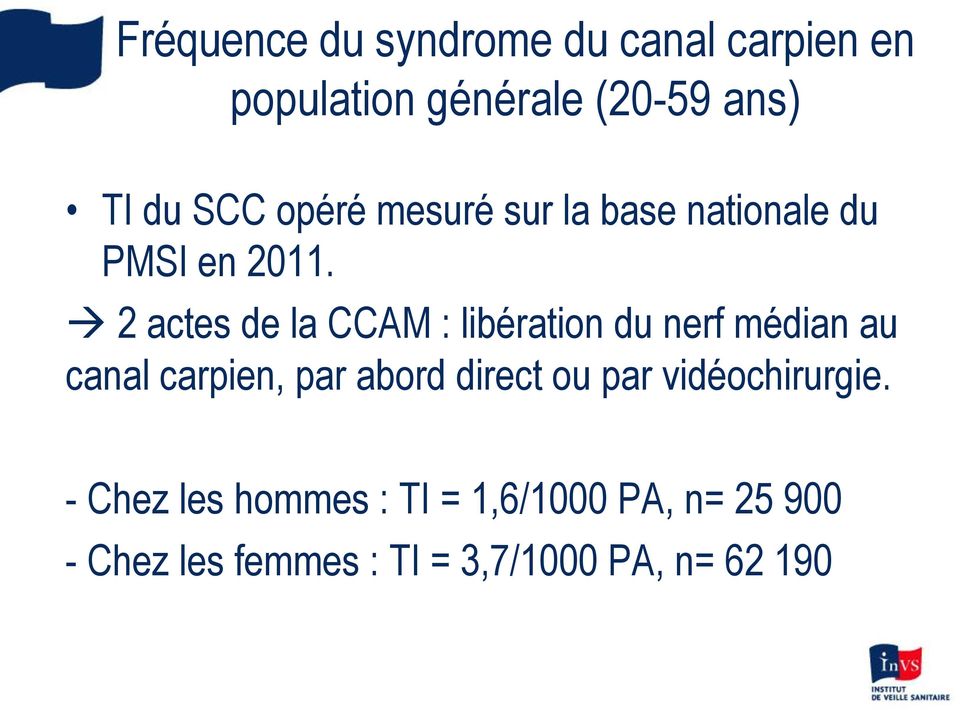 2 actes de la CCAM : libération du nerf médian au canal carpien, par abord direct