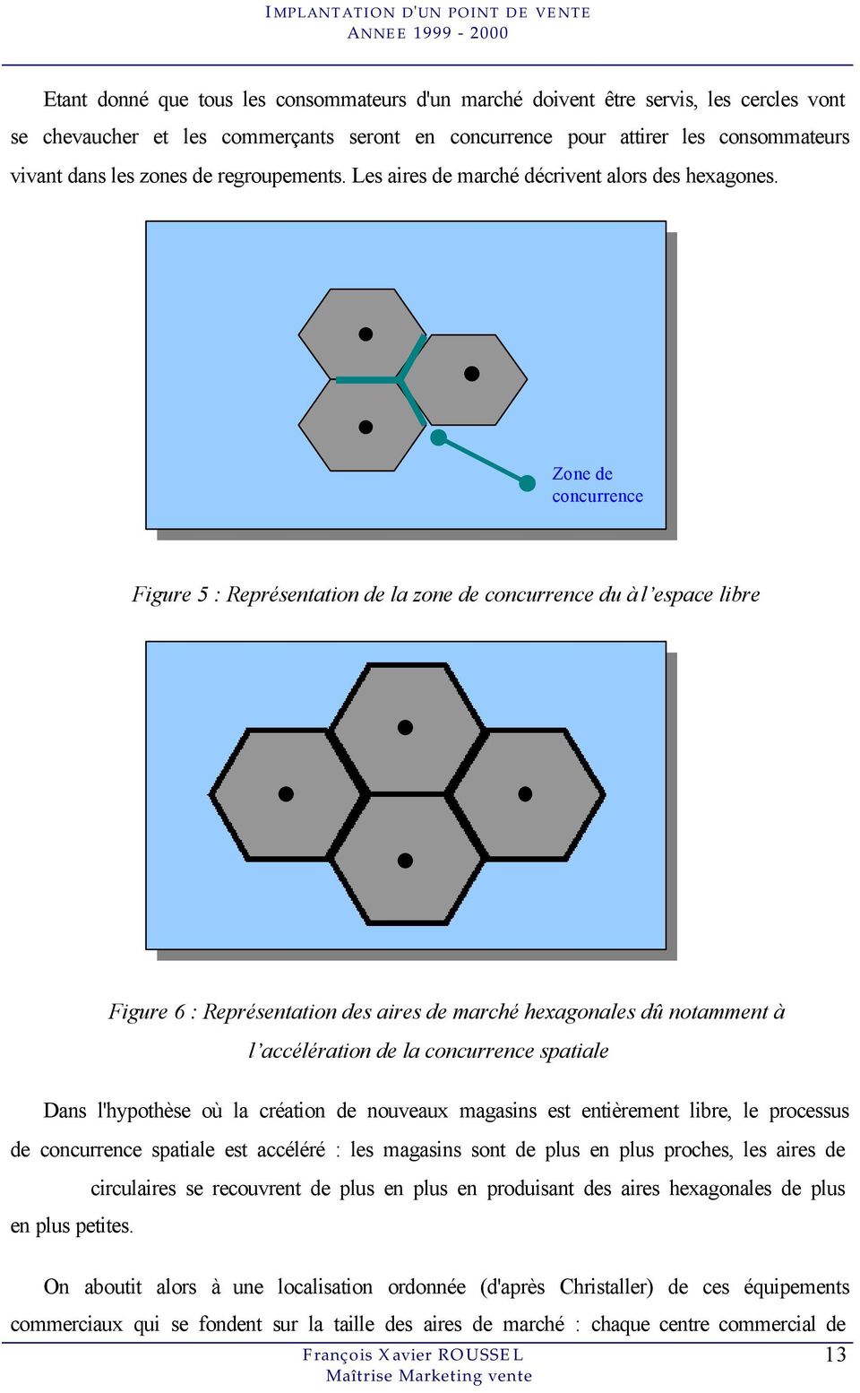 Zone de concurrence Figure 5 : Représentation de la zone de concurrence du à l espace libre Figure 6 : Représentation des aires de marché hexagonales dû notamment à l accélération de la concurrence