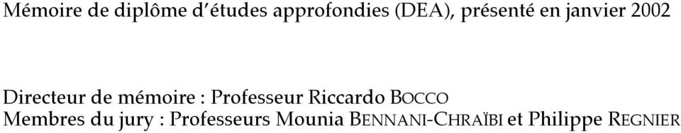 Professeur Riccardo BOCCO Membres du jury :