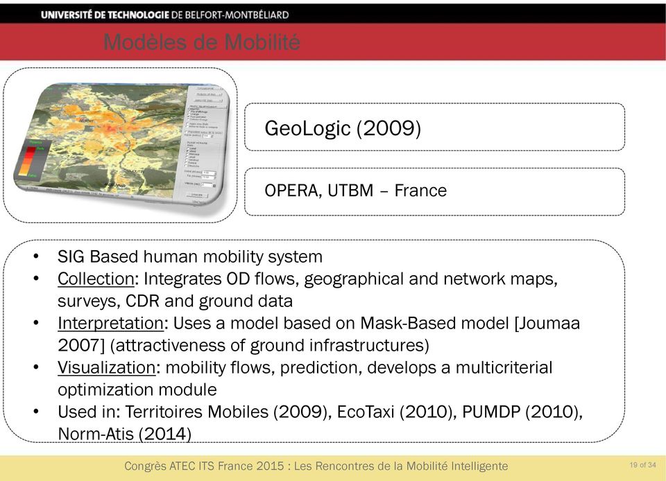 model [Joumaa 2007] (attractiveness of ground infrastructures) Visualization: mobility flows, prediction, develops a