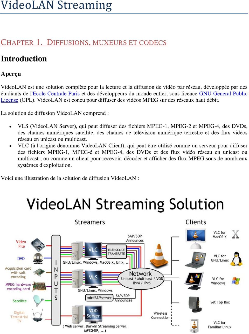 développeurs du monde entier, sous licence GNU General Public License (GPL). VideoLAN est concu pour diffuser des vidéos MPEG sur des réseaux haut débit.