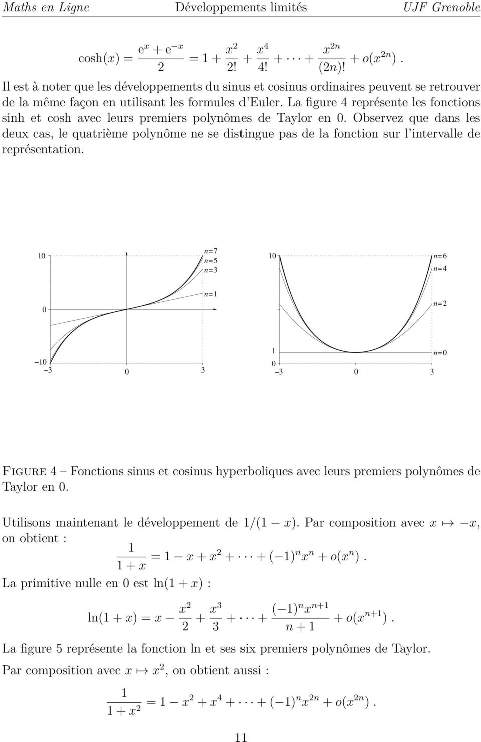 Observez que dans les deux cas, le quatrième polynôme ne se distingue pas de la fonction sur l intervalle de représentation. 0 n=7 n=5 n=3 0 n=6 n=4 0. n= n= 0 3 0 3 n=0 0.