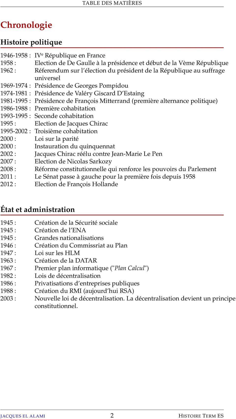 alternance politique) 1986-1988 : Première cohabitation 1993-1995 : Seconde cohabitation 1995 : Election de Jacques Chirac 1995-2002 : Troisième cohabitation 2000 : Loi sur la parité 2000 :
