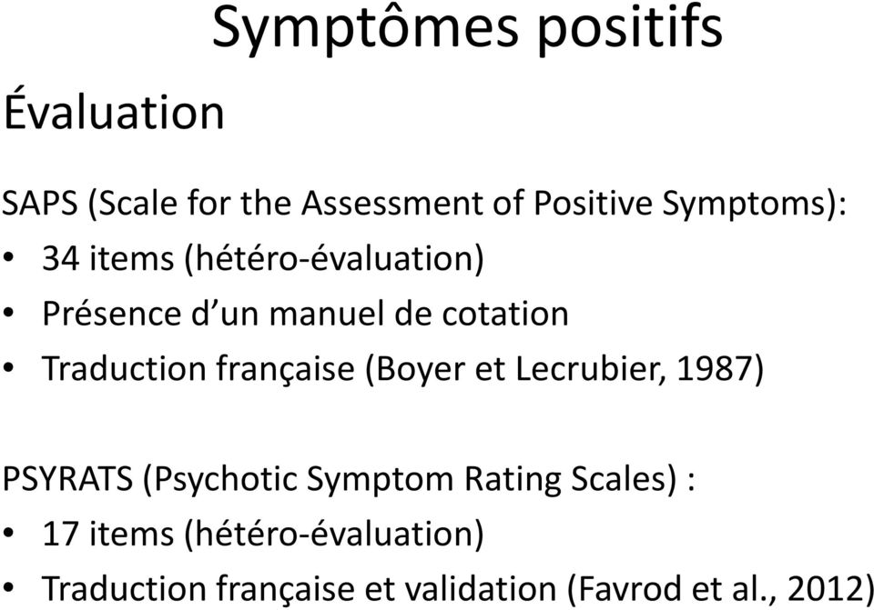 Traduction française (Boyer et Lecrubier, 1987) PSYRATS (Psychotic Symptom