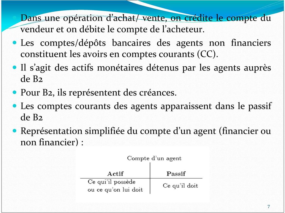Il s agit des actifs monétaires détenus par les agents auprès de B2 Pour B2, ils représentent des créances.