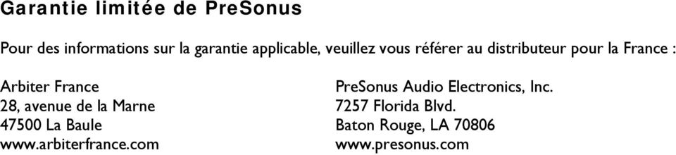 France PreSonus Audio Electronics, Inc.