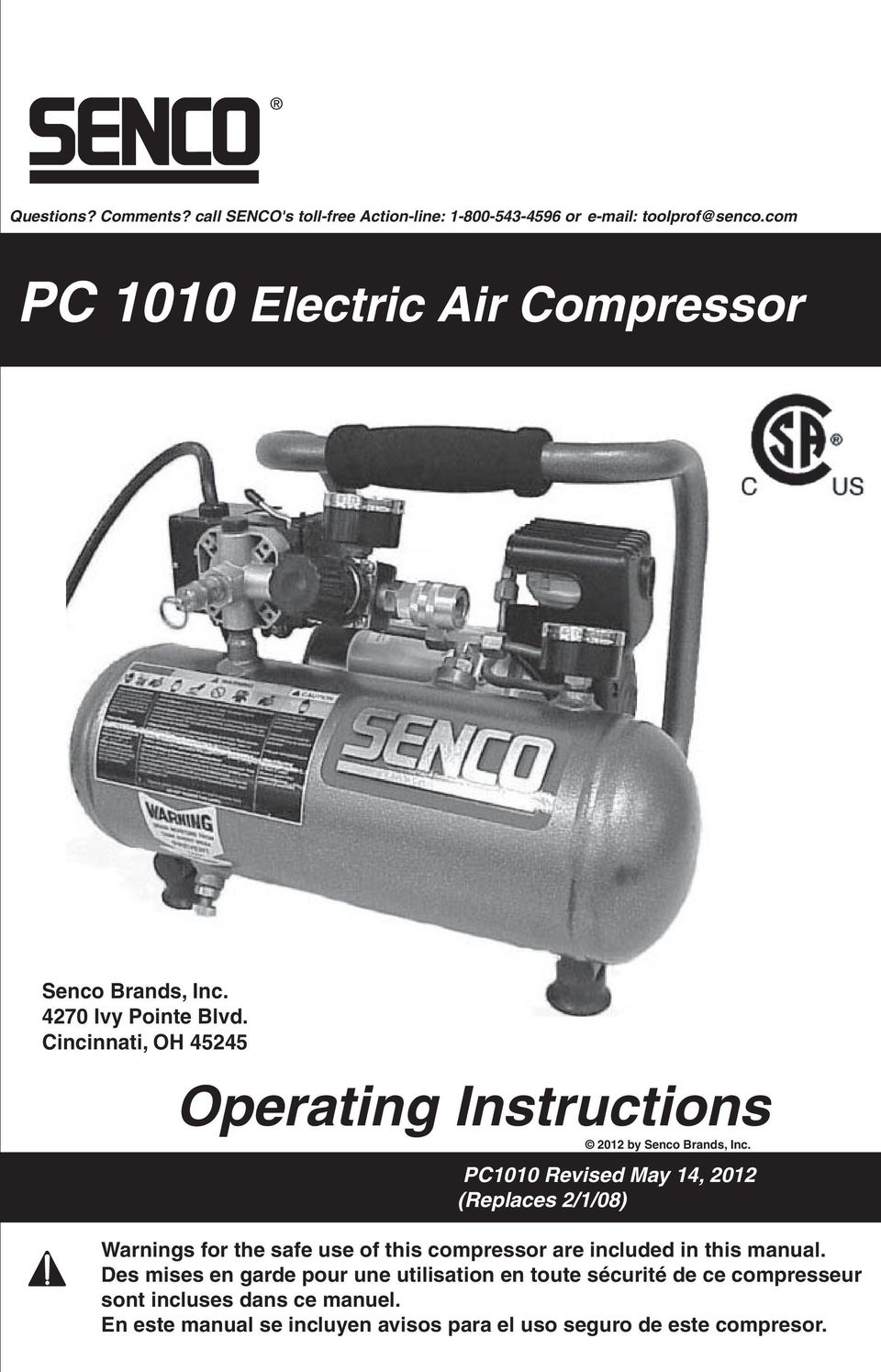 Cincinnati, OH 45245 Operating Instructions 2012 by Senco Brands, Inc.
