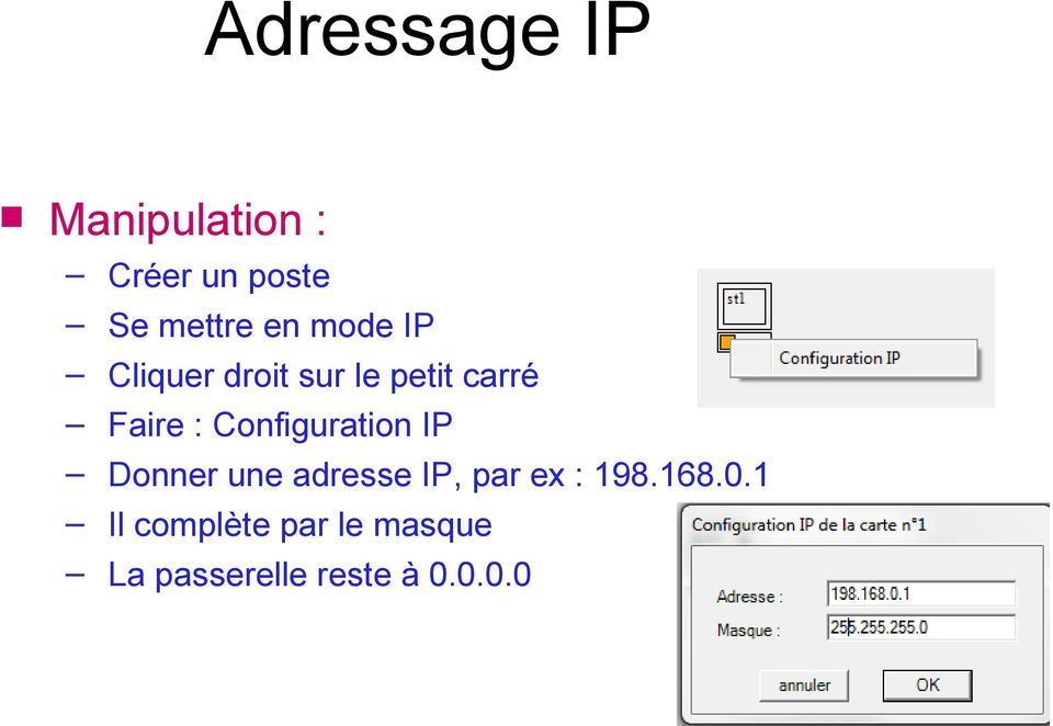 Configuration IP Donner une adresse IP, par ex : 198.
