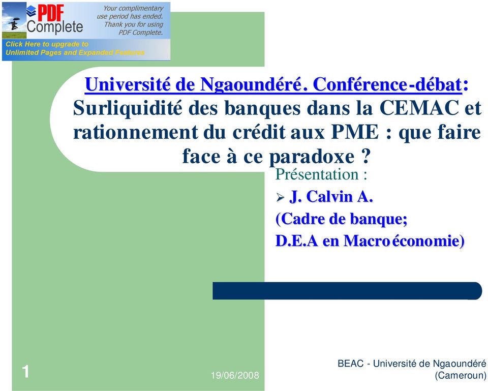 la CEMAC et rationnement du crédit aux PME : que faire