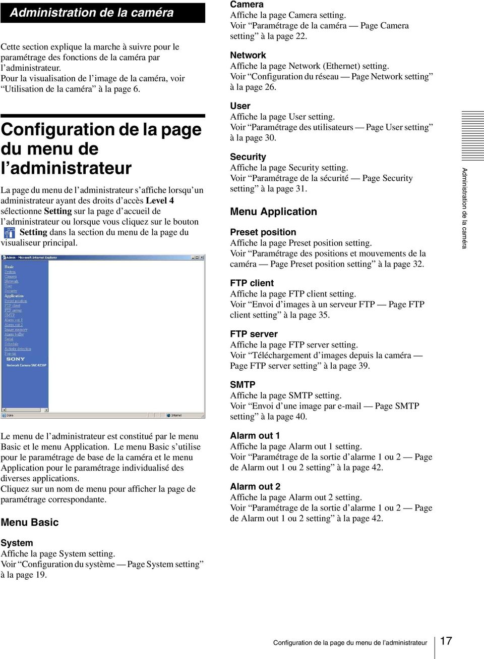 Configuration de la page du menu de l administrateur La page du menu de l administrateur s affiche lorsqu un administrateur ayant des droits d accès Level 4 sélectionne Setting sur la page d accueil
