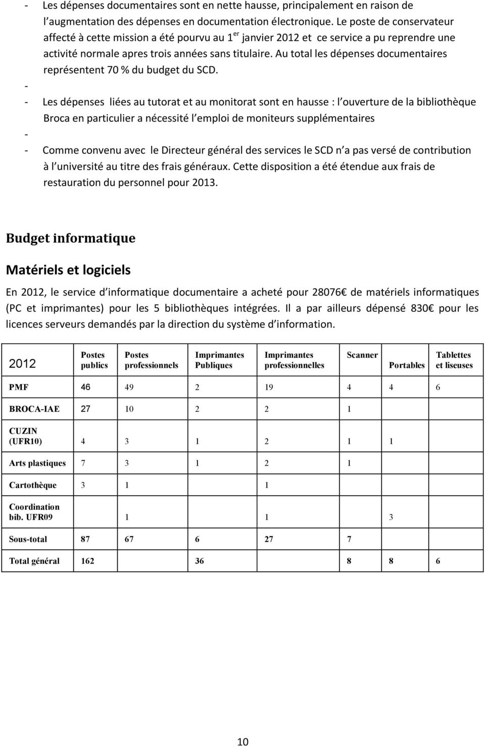 Au total les dépenses documentaires représentent 70 % du budget du SCD.