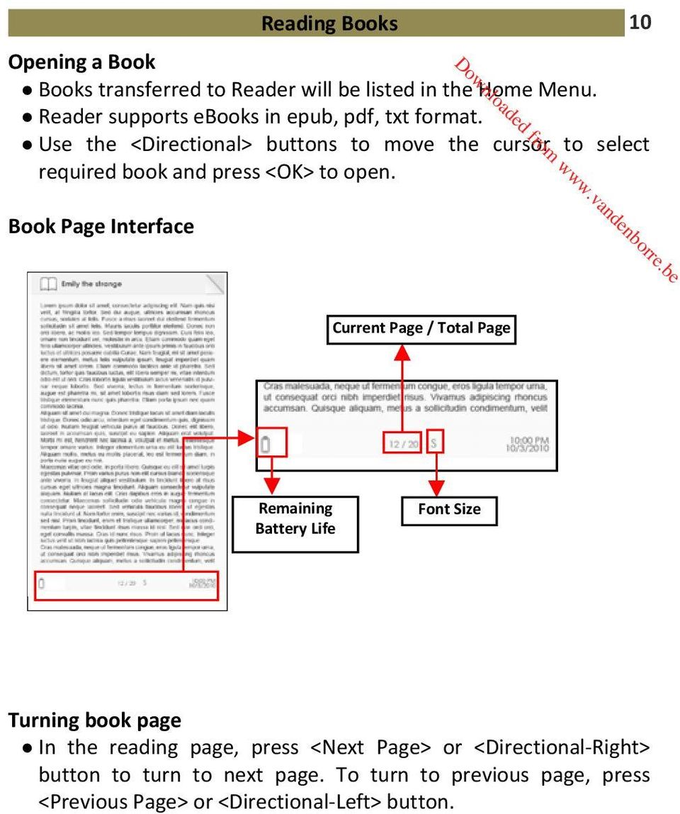 Use the <Directional> buttons to move the cursor to select required book and press <OK> to open.