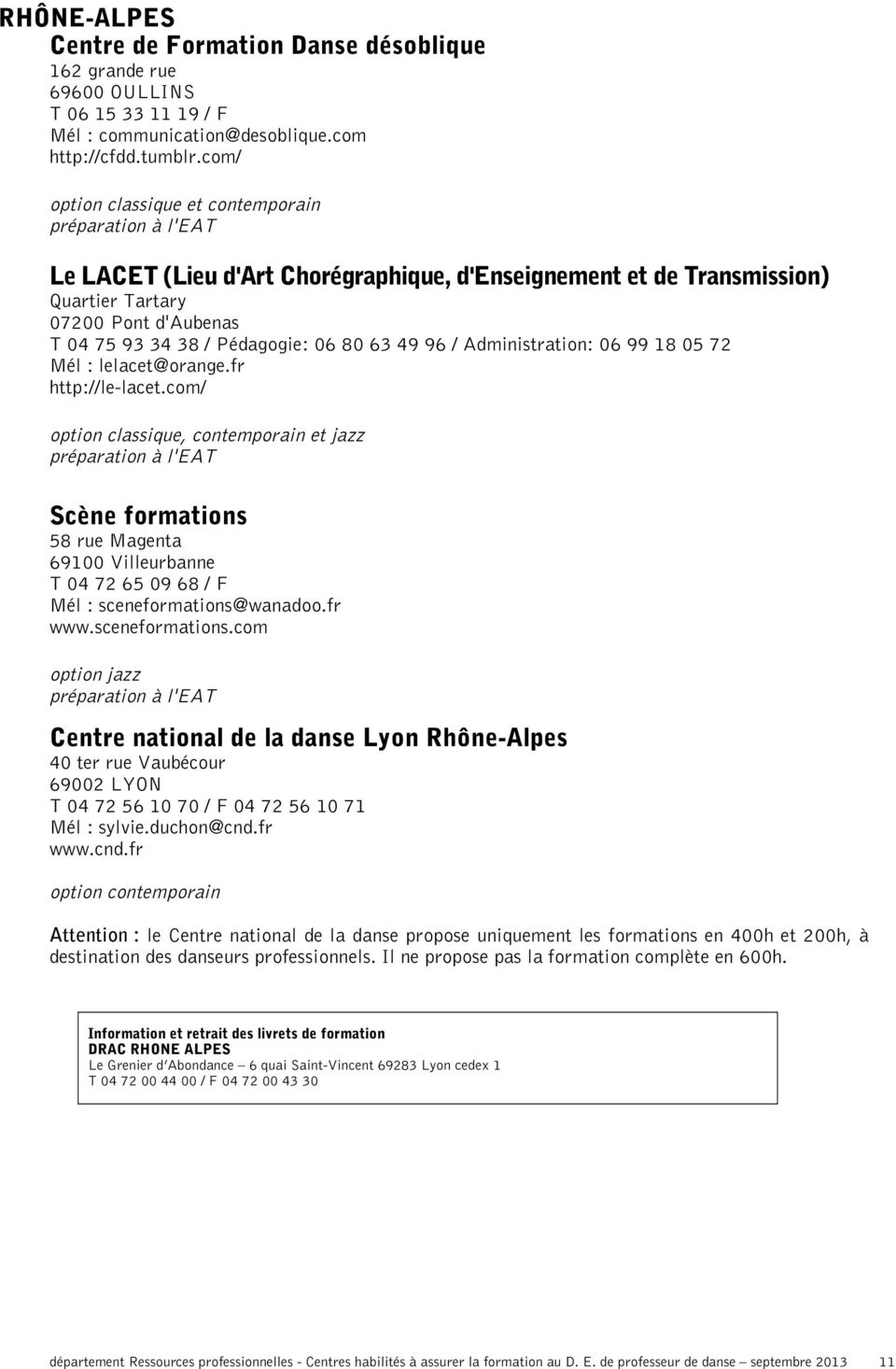 06 80 63 49 96 / Administration: 06 99 18 05 72 Mél : lelacet@orange.fr http://le-lacet.