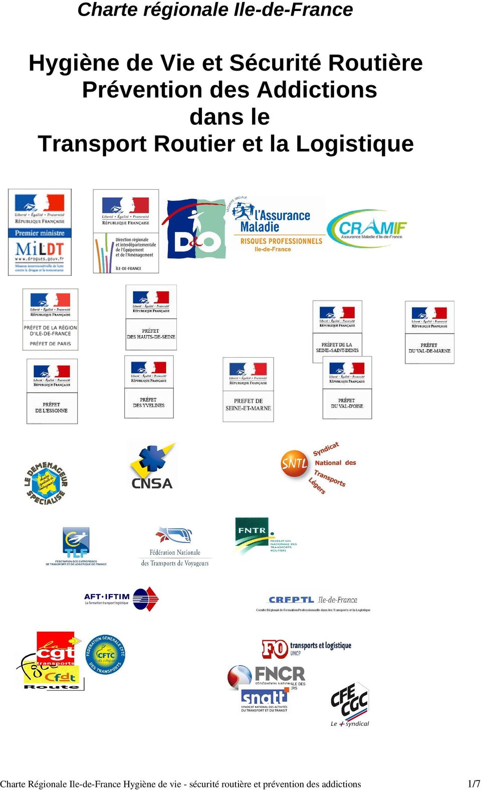Routier et la Logistique Charte Régionale Ile-de-France