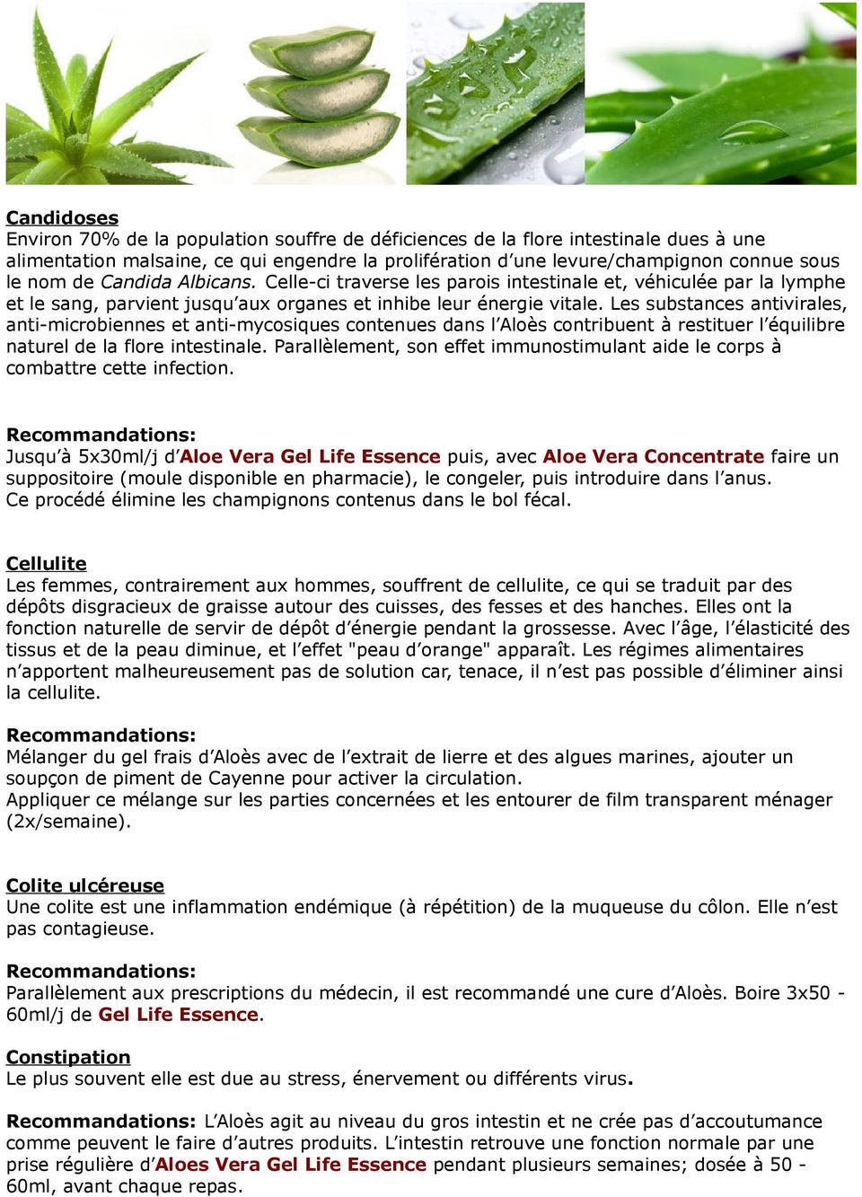 Recommandations: Boire de l Aloe Vera Gel Life Essence Employer plusieurs  fois par jour de l Aloe Vera Concentrate en application locale. - PDF  Téléchargement Gratuit