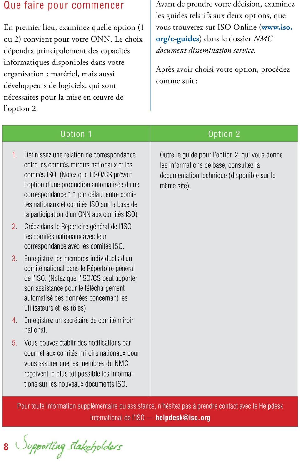option 2. Avant de prendre votre décision, examinez les guides relatifs aux deux options, que vous trouverez sur ISO Online (www.iso. org/e-guides) dans le dossier NMC document dissemination service.