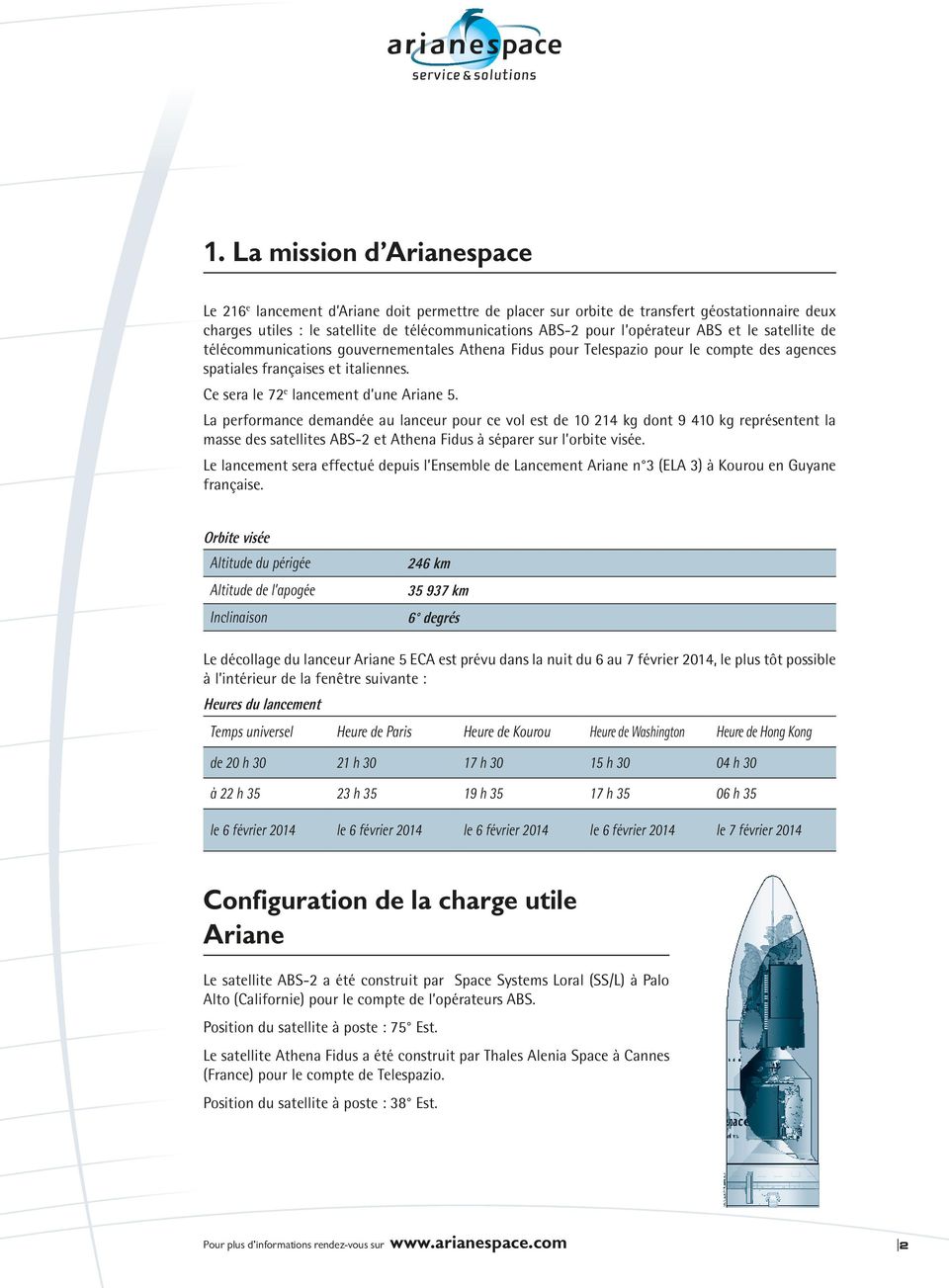 Ce sera le 72 e lancement d une Ariane 5.