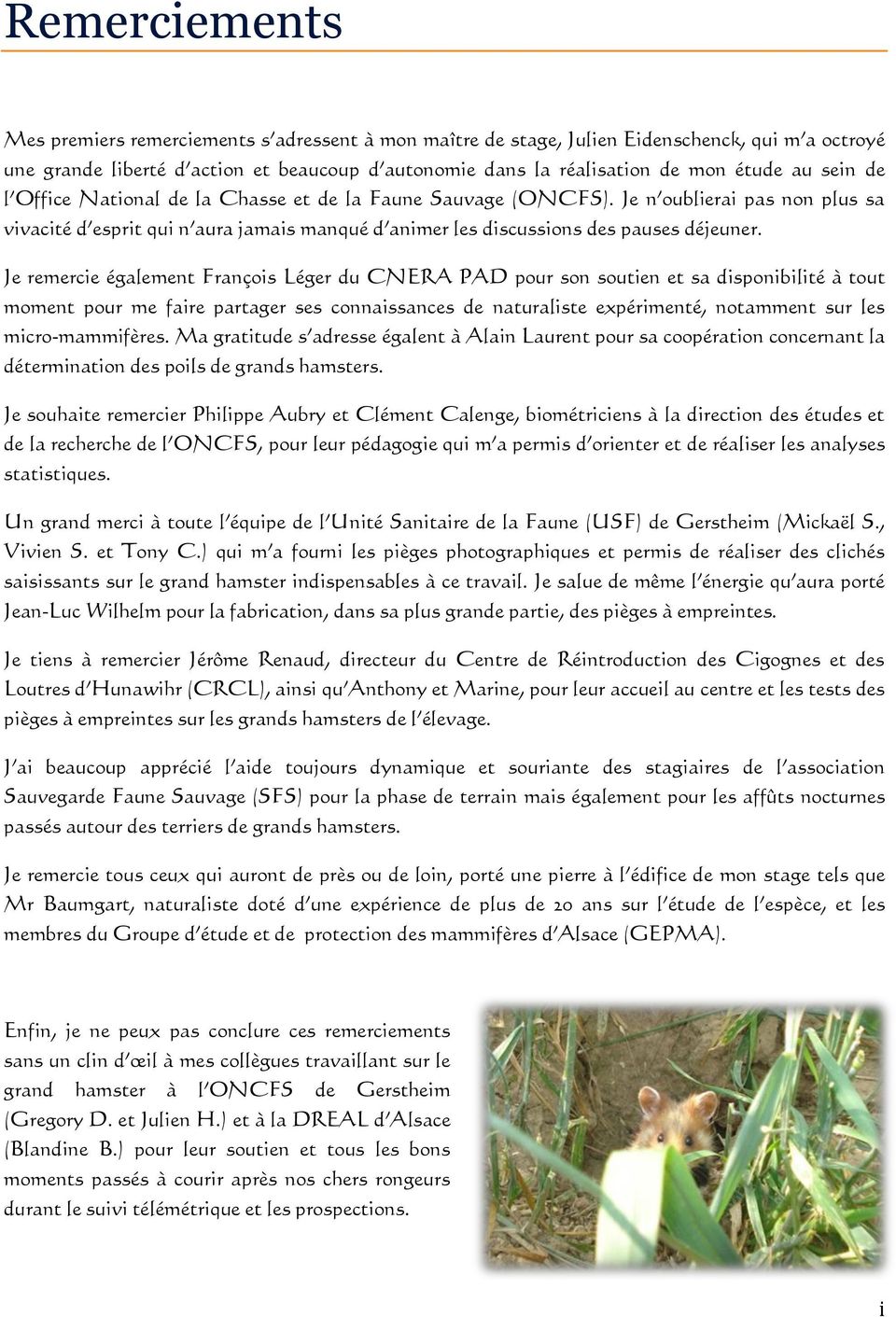 Je remercie également François Léger du CNERA PAD pour son soutien et sa disponibilité à tout moment pour me faire partager ses connaissances de naturaliste expérimenté, notamment sur les