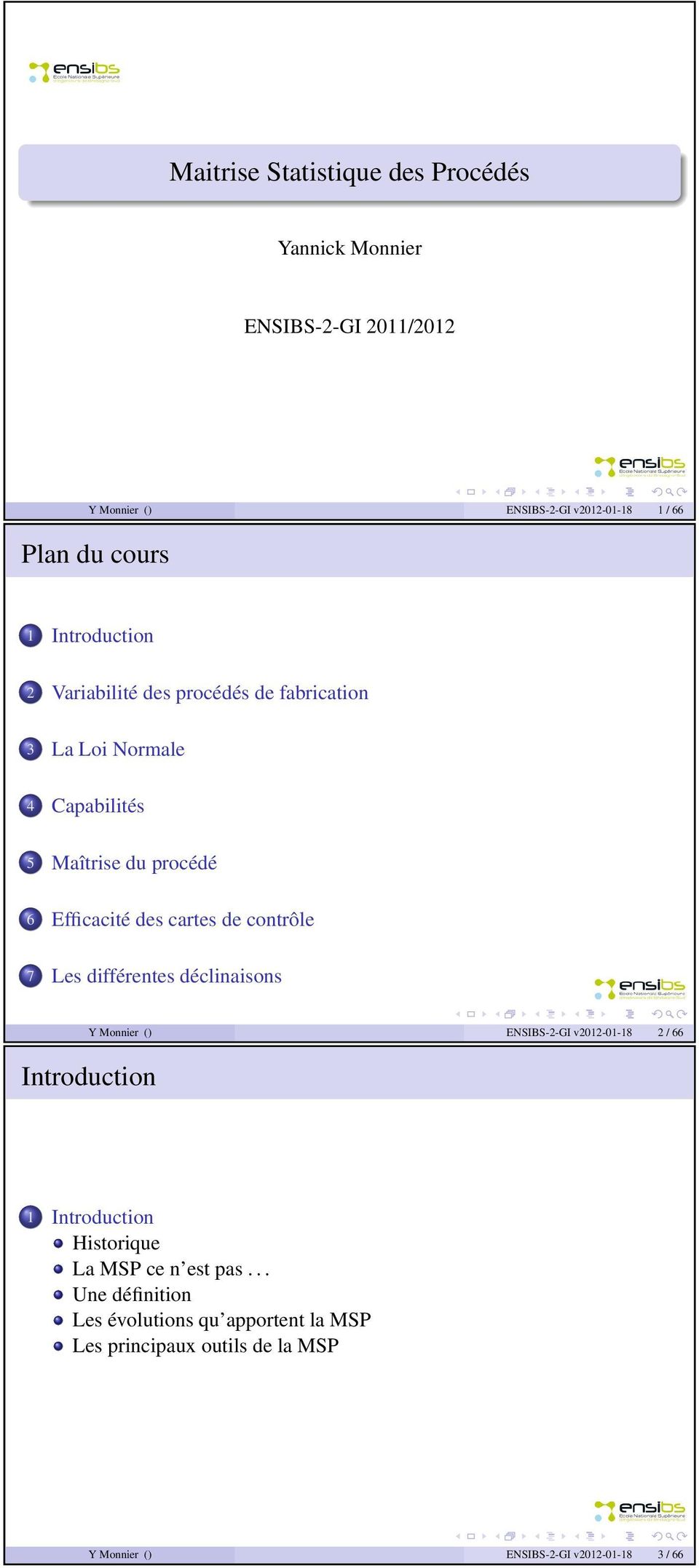 de contrôle 7 Les différentes déclinaisons Y Monnier () ENSIBS-2-GI v2012-01-18 2 / 66 Introdction 1 Introdction Historiqe La MSP