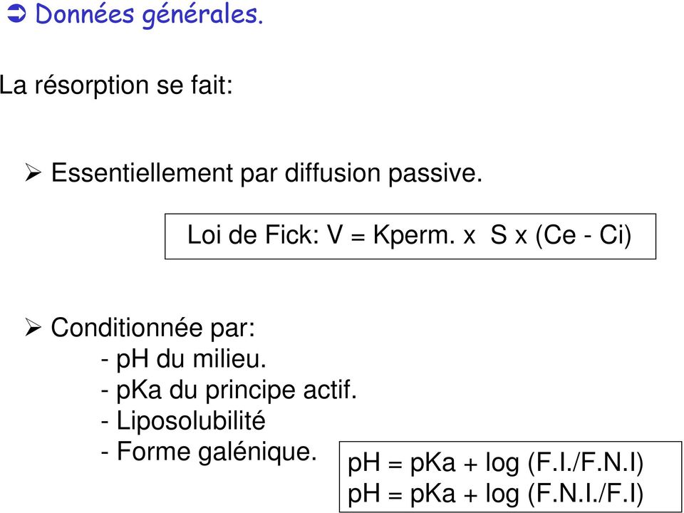 Loi de Fick: V = Kperm.