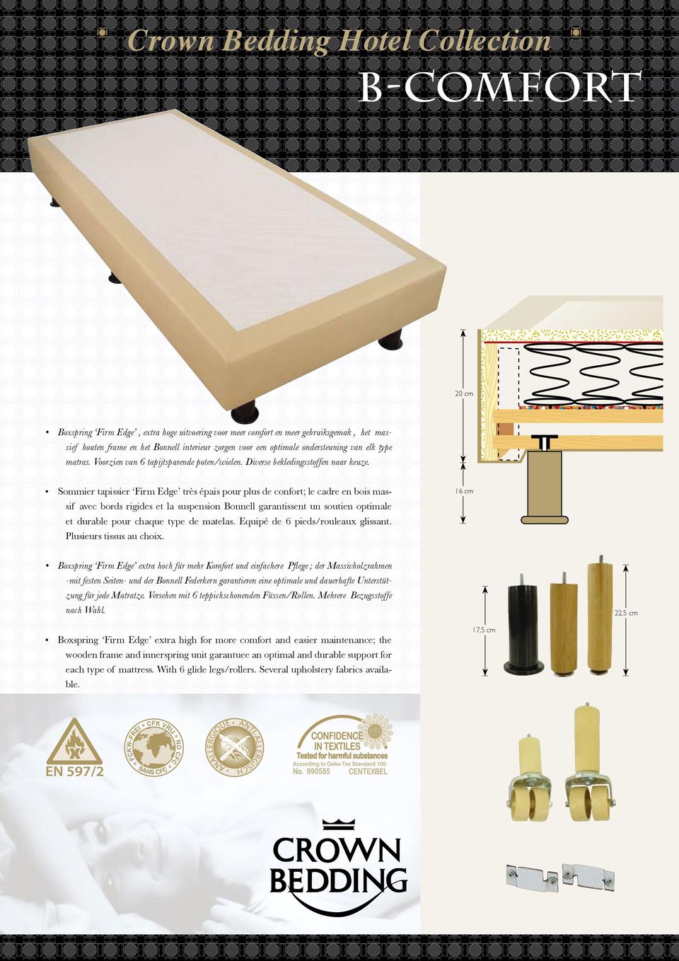 Sommier tapissier Firm Edge très épais pour plus de confort; le cadre en bois massif avec bords rigides et la suspension Bonnell garantissent un soutien optimale et durable pour chaque type de