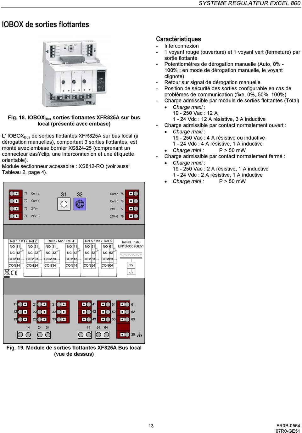 avec embase bornier XS824-25 (comprenant un connecteur easyclip, une interconnexion et une étiquette orientable). Module sectionneur accessoire : XS812-RO (voir aussi Tableau 2, page 4).