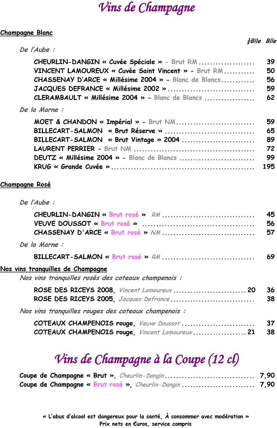 .. 62 De la Marne : Champagne Rosé MOET & CHANDON «Impérial» - Brut NM... 59 BILLECART-SALMON «Brut Réserve»... 65 BILLECART-SALMON «Brut Vintage» 2004... 89 LAURENT PERRIER - Brut NM.