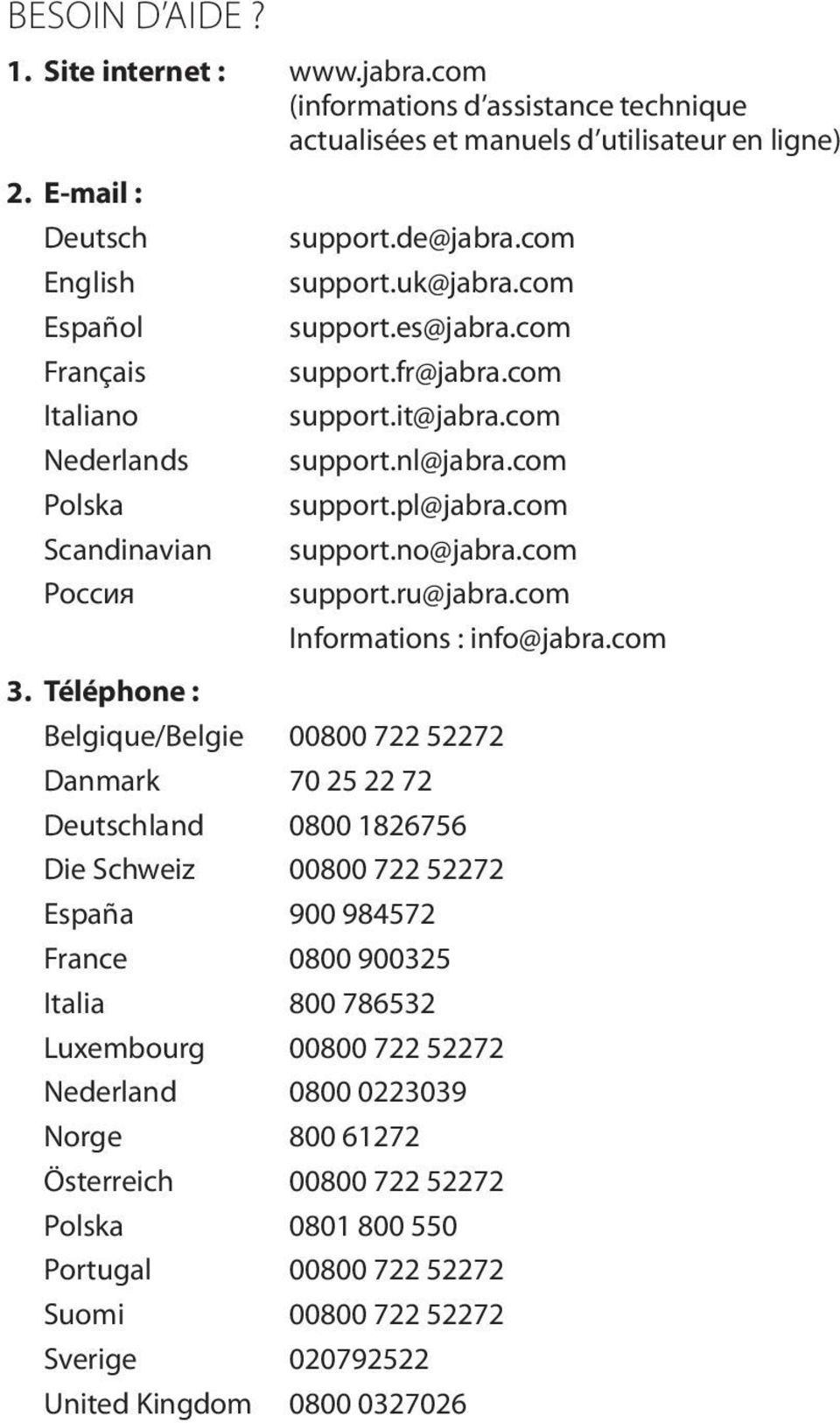com support.nl@jabra.com support.pl@jabra.com support.no@jabra.com support.ru@jabra.com Informations : info@jabra.com 3.