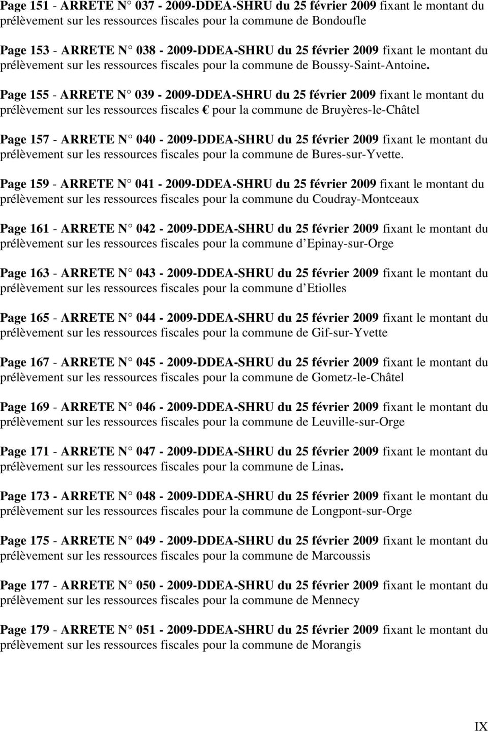 Page 155 - ARRETE N 039-2009-DDEA-SHRU du 25 février 2009 fixant le montant du prélèvement sur les ressources fiscales pour la commune de Bruyères-le-Châtel Page 157 - ARRETE N 040-2009-DDEA-SHRU du