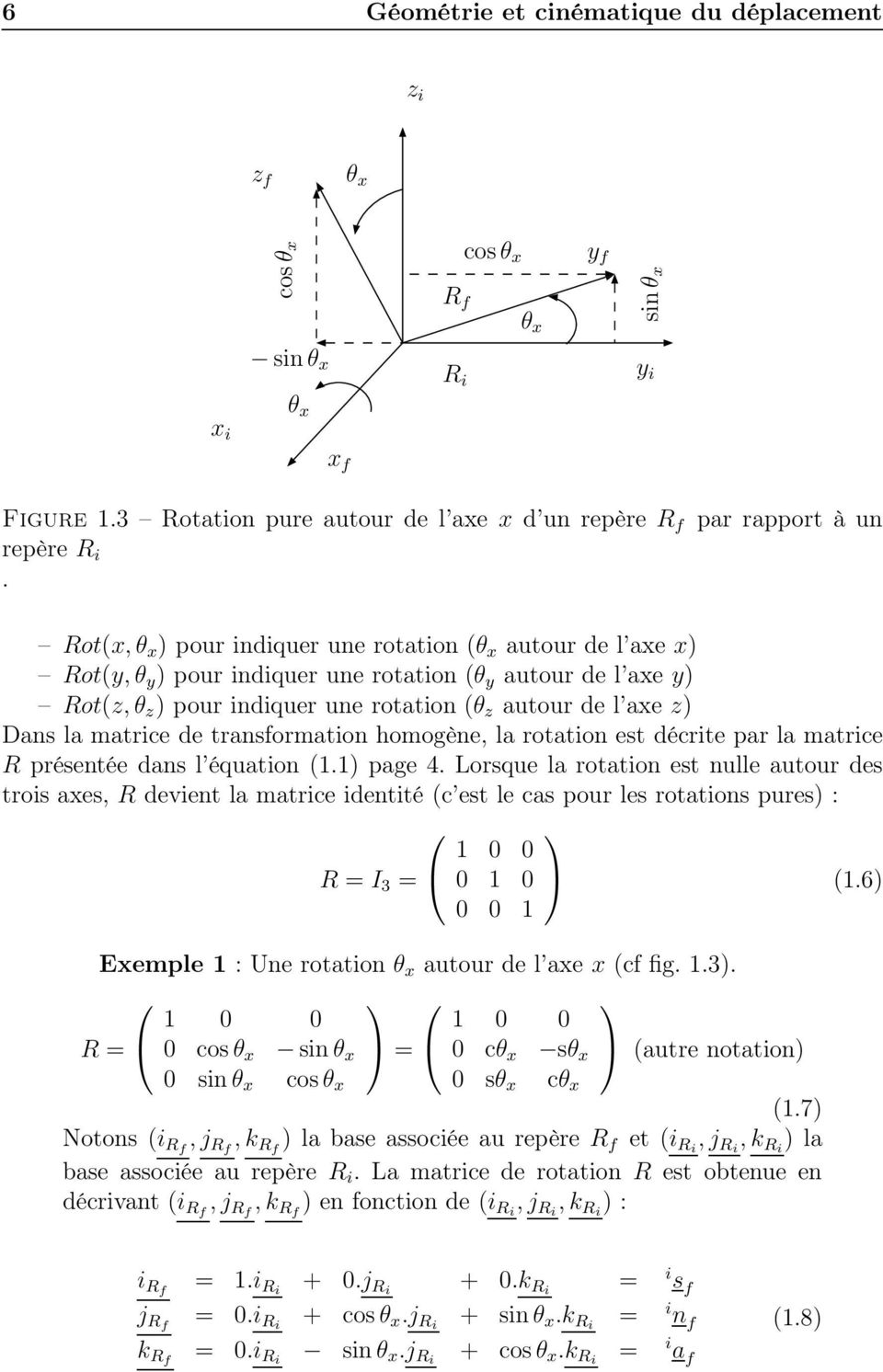 matrice de transformation homogène, la rotation est décrite par la matrice R présentée dans l équation (11) page 4 Lorsque la rotation est nulle autour des trois axes, R devient la matrice identité
