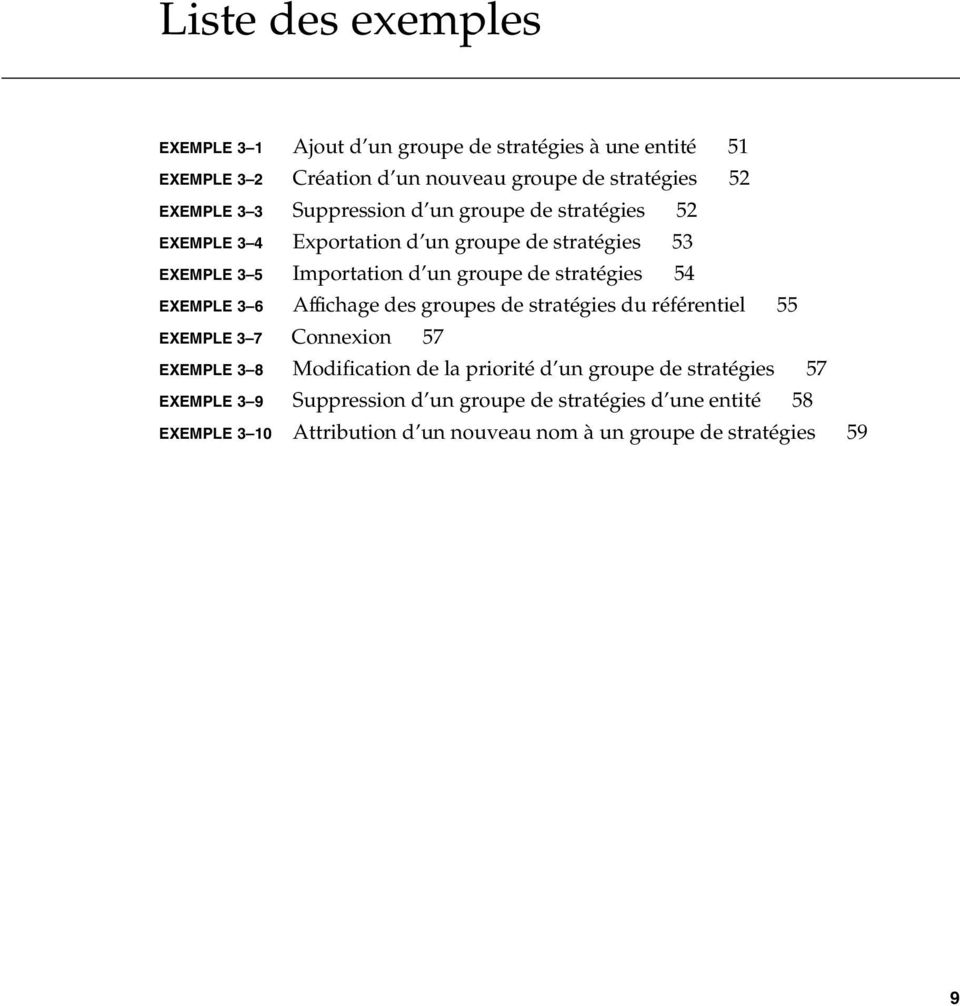 EXEMPLE 3 6 Affichage des groupes de stratégies du référentiel 55 EXEMPLE 3 7 Connexion 57 EXEMPLE 3 8 Modification de la priorité d un groupe de