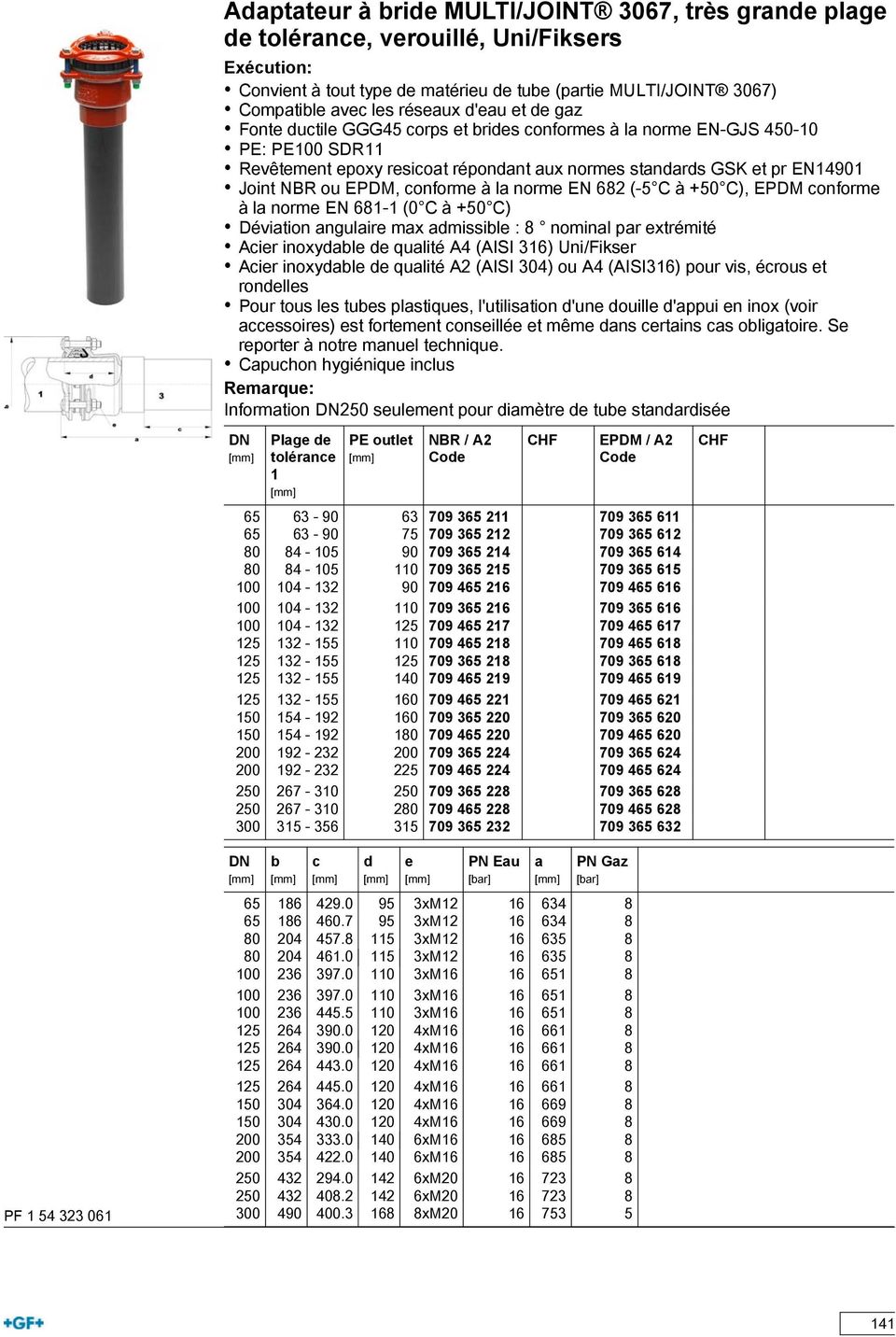 EN 68 (-5 C à +50 C), EPDM conforme à la norme EN 68- (0 C à +50 C) Déviation angulaire max admissible : 8 nominal par extrémité Acier inoxydable de qualité A4 (AISI 36) Uni/Fikser Acier inoxydable