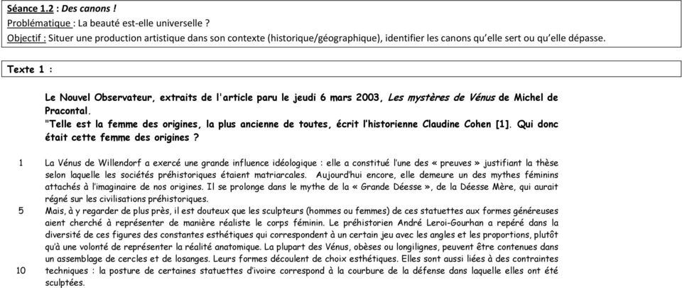 Texte 1 : Le Nouvel Observateur, extraits de l'article paru le jeudi 6 mars 2003, Les mystères de Vénus de Michel de Pracontal.