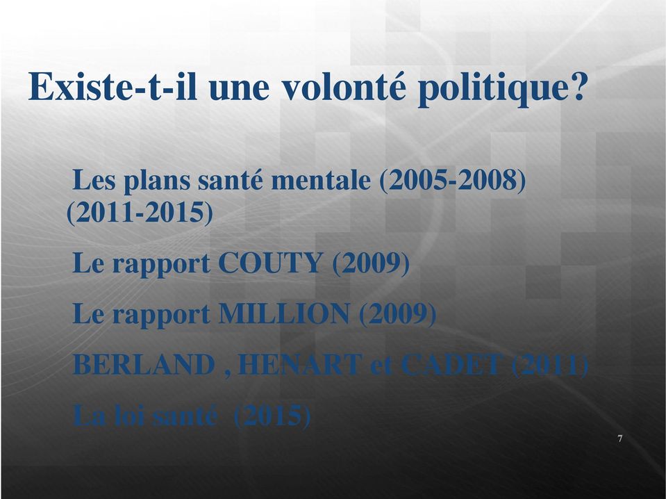 (2011-2015) Le rapport COUTY (2009) Le rapport