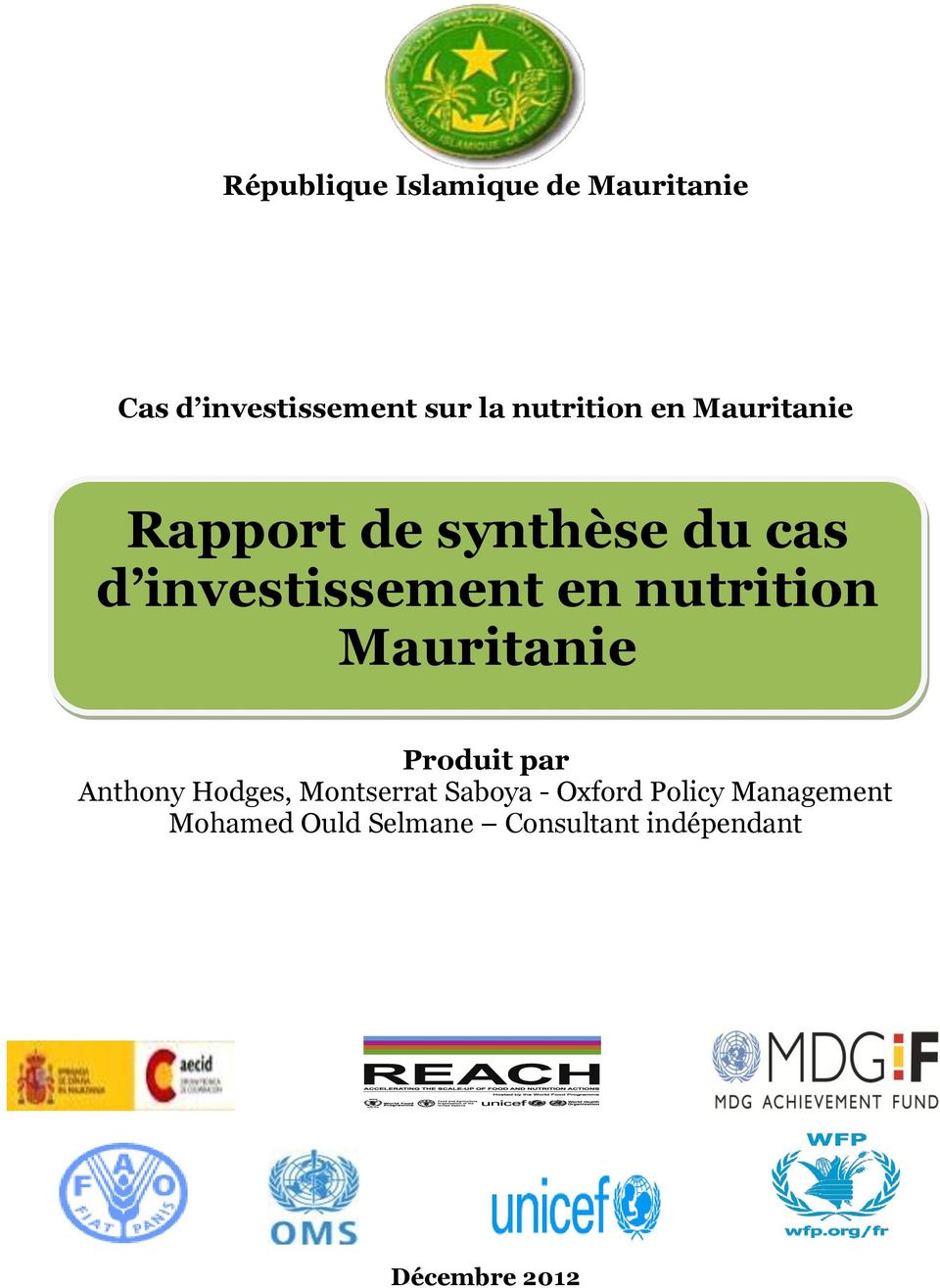 nutrition Mauritanie Produit par Anthony Hodges, Montserrat Saboya -