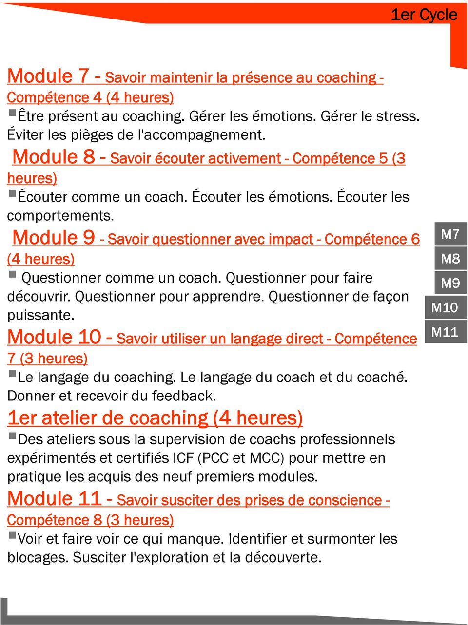Module 9 - Savoir questionner avec impact - Compétence 6 (4 heures) Questionner comme un coach. Questionner pour faire découvrir. Questionner pour apprendre. Questionner de façon puissante.