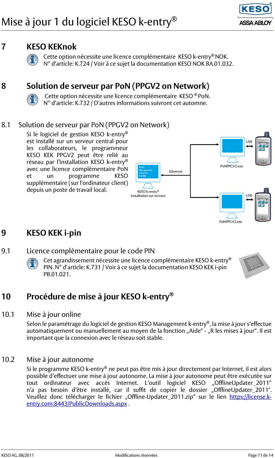 1 Solution de serveur par PoN (PPGV2 on Network) Si le logiciel de gestion KESO k-entry est installé sur un serveur central pour les collaborateurs, le programmeur KESO KEK PPGV2 peut être relié au